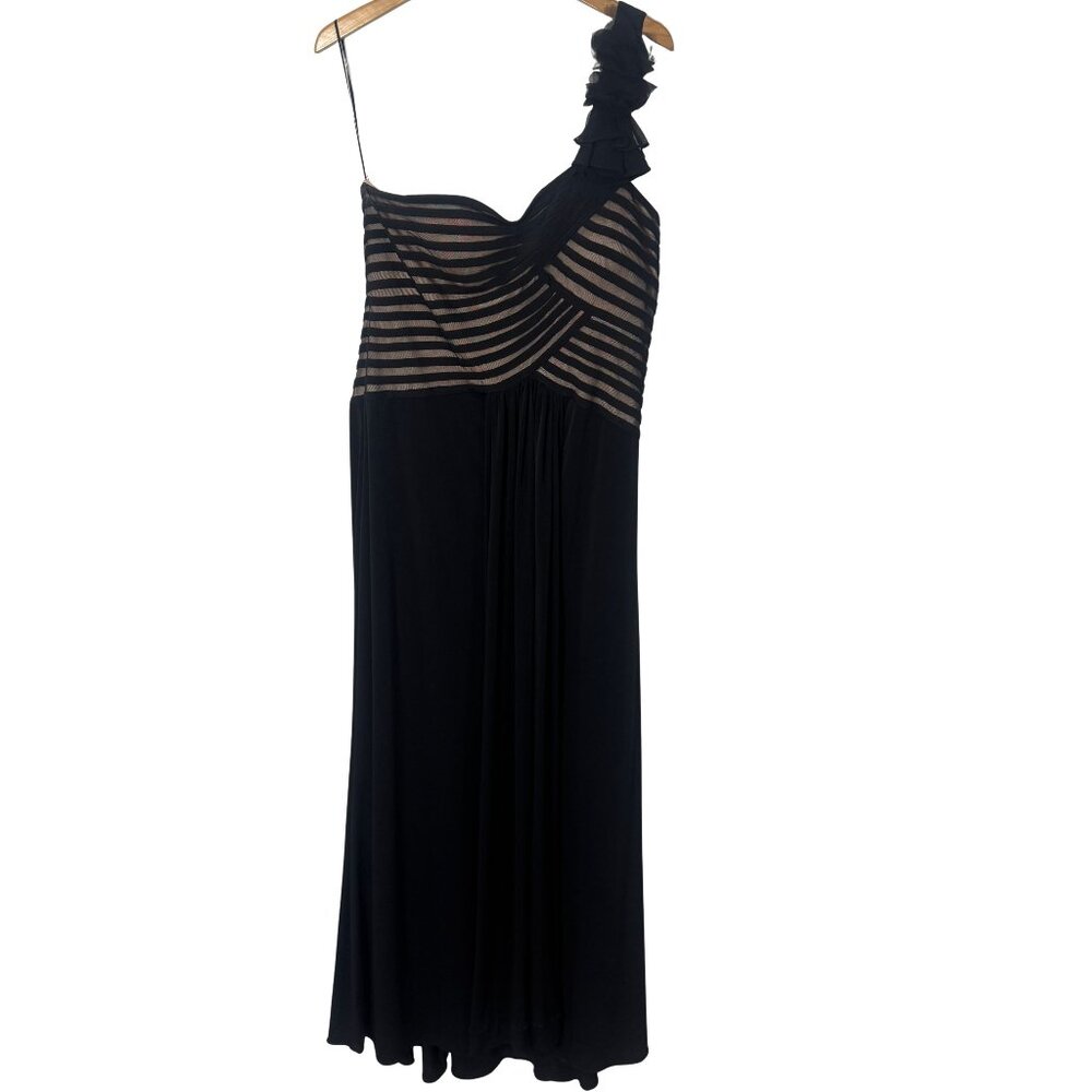 JS Collections One Shoulder Black Mesh Panel Evening Gown Dress Size 16